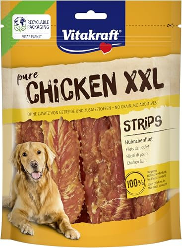Vitakraft Pure Chicken XXL Strips, Hundeleckerli, Hühnchenfilet, Hunde Trainingsleckerli, ohne Zusatz von Zucker und Getreide (1x 250g)