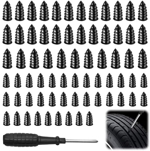 FL HUA 70 Pcs Tire Screws, Vacuum Tyre Repair Nail Kit with Screwdriver, Tyre Repair Kit Rubber Nails Fast Self-Service for Bike Auto Motorcycle Truck