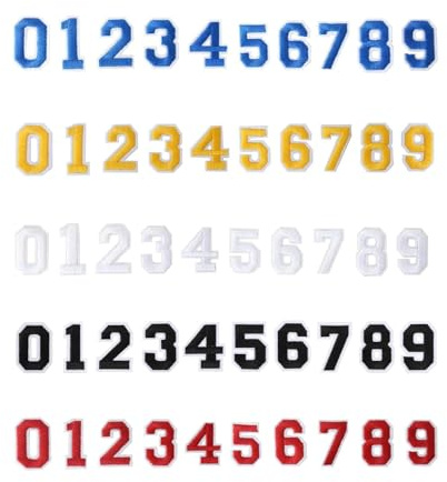 LINTRA 50 Stück Zahlen zum Aufbügeln, Zahlen 0-9 Stickerei Aufnäher für Jacke, 5 Farben Aufbügel Patches Bügelbilder, für Kleidung, Taschen, DIY Dekoration