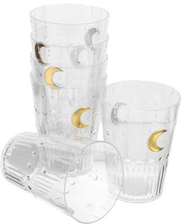 Warmhm 6stücke Stapelbare Trinkbecher Aus Durchsichtigem Pet-kunststoff Bruchsichere Wiederverwendbare Becher Mit Mond-design Partybecher Für Familiengebrauch Unzerbrechliche Saftbecher