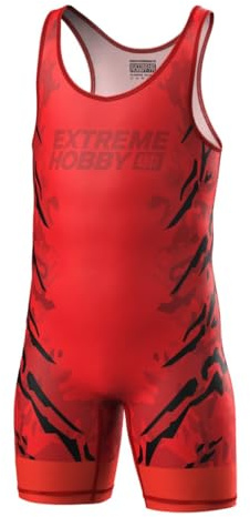 Extreme Hobby - brottardräkt för barn – BLACK PANTHER – professionell brottningsdräkt, brottningskläder barn, brottarlinne, wrestling singlet, färg: röd, storlek: 140
