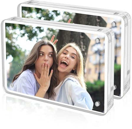 QYRDBGY Confezione da 2 cornici in acrilico da 10 x 15 cm, in vetro trasparente, double face, magnetiche, senza cornice, 10 + 10 mm di spessore, in scrivania o tavolo