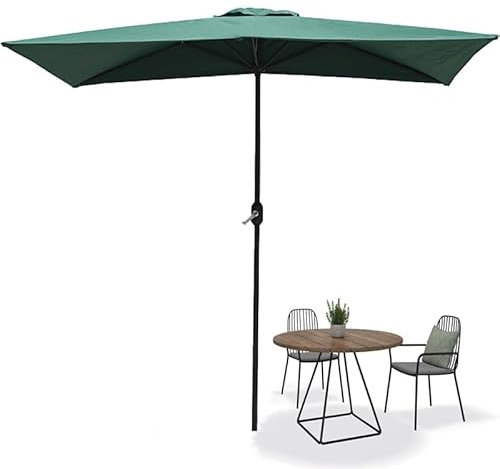 Parasol de marché rectangulaire de 2,5 m avec manivelle, parasol de terrasse rectangulaire, design à 5 baleines, grand parasol de plage, parasol de jardin (vert foncé)