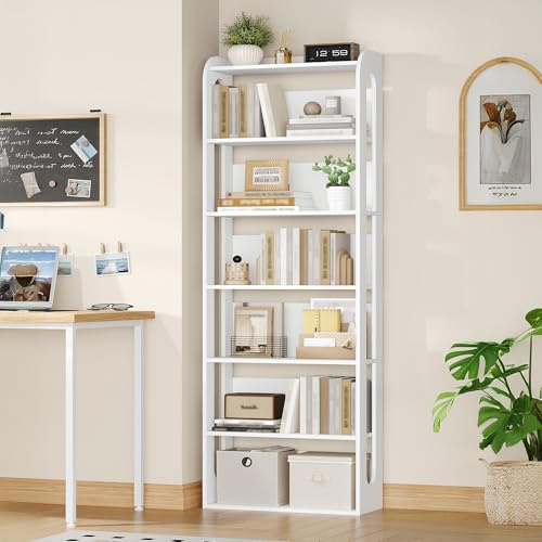Hzuaneri Bücherregal, 7-stöckiges bücherregal Holz, Buch Regal, Hölzernes Standregal für Schlafzimmer, Wohnzimmer und Arbeitszimmer 24 x 60 x 182 cm weiß BC70003X