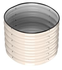 HOFGARTEN 60x60x42 cm Potager Surélevé Rond en Métal | Bac Potager Extérieur pour Jardin | Fond Ouvert | Extensible avec Kits d’Extension (42 cm Haut, Blanc Crème, 1 Pièce)