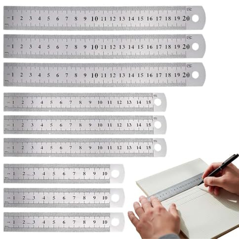 9 Stück Edelstahl Lineal Metall Lineal Set 10cm 15cm 20cm mit Doppelseitenskala Kante Messwerkzeug Metall Stahllineal für Lehre Büro Zeichnen Engineering,metall lineal