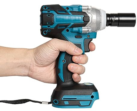 Llave de impacto con batería, llave de impacto sin escobillas con luces LED para el tren de rodaje, neumáticos de coche y montaje de automóviles, seis fundas adecuadas, par de torsión de