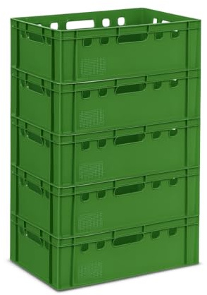 gardivo E2 Kisten Grün 5 Stück 60x40x20 Meischkiste, Metzgerkiste, Lagerkiste Grün, stapelbbar lebbensmittelecht robust fleischerkiste kunststoff Eurobox