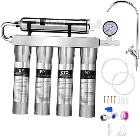 SHINEOFI Filtre à Eau Sous Évier Système De Filtration Par Ultrafiltration Filtre à Eau Pour Robinet De Cuisine Acier Inoxydable