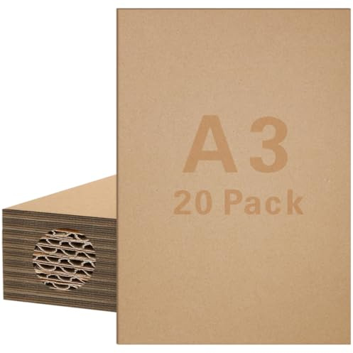 NAROSEBE 20 pezzi di cartone ondulato A3 (297 x 420 mm), fogli di cartone da 1,8 mm, cartone ondulato per fai da te, cartoni di cartone per artisti, cartoni ondulati per pittura, artigianato