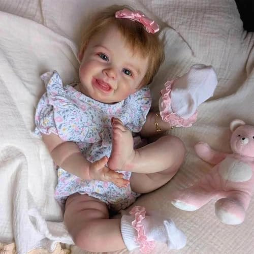 Zero pam Reborn Baby Mädchen-50CM Reborn Puppen Lebensecht, Echte Babypuppe Wie Echt Mit Stoffkörper, Silikon Puppe Mit Haaren, Lebensechte Babypuppen