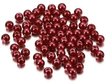 100PCS Glass Pearl Beads 6MM Loose Imitation Pearls Red Craft Beads for DIY Beading
