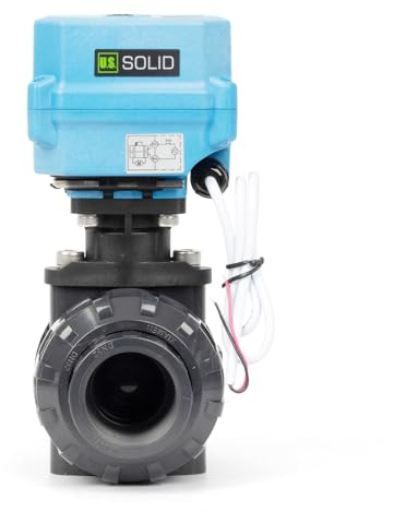 U.S. Solid 1 1/4 UPVC Elektrischer Kugelhahn, G-Gewinde, 9–24 V AC/DC, 2-Draht-Auto-Rücklauf, IP67, stromlos geschlossen mit manuellem Reset für Wasser und Luftsysteme