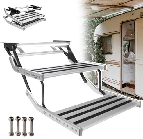 Marchepied électrique pliable en alliage d'aluminium avec lumière LED pour camping-cars et camping-cars – Marche d'entrée avec interrupteur pour remorques de voyage