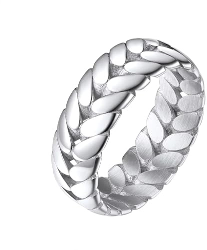 Herrring i rostfritt stål med veteband, 7 mm, silver, storlek 8
