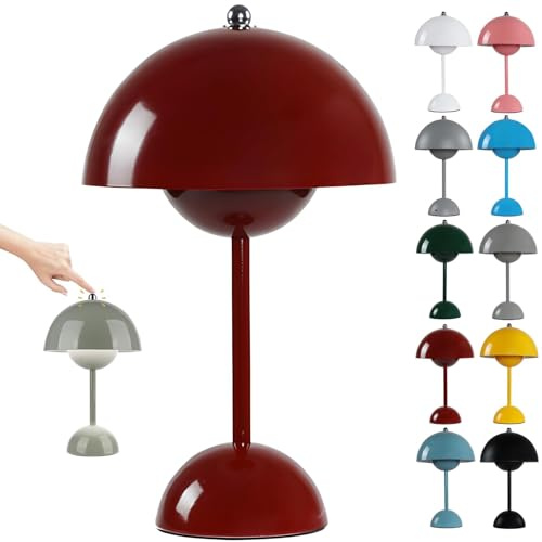 Generico Lampada A Fungo LED Ricaricabile, Lampada Da Tavolo Per Vaso Di Fiori Wireless Lampada Da Tavolo Dimmerabile Al Tocco Lampada Da Comodino Lampade A Fungo Lampada Da Scrivania (Claret)