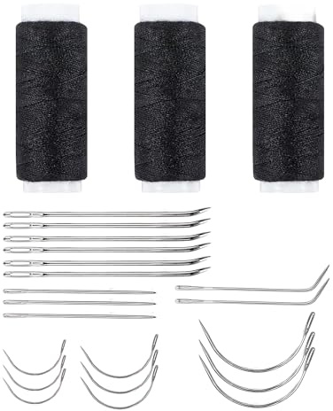 Yotlein Hilo de tejer, 3 tamaños de Agujas de zurcir, herramientas de extensión de cabello profesionales, para hacer pelucas, tejido de pelo cosido a, para reparación y tapicería