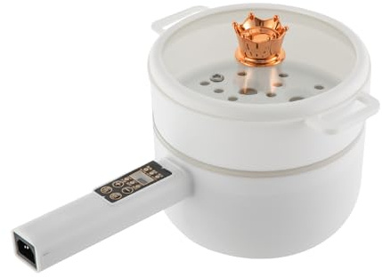 Sartenes eléctricas, 220 V, olla caliente eléctrica con vaporizador y tapa, sartén portátil de 1,6 l, antiadherente, multi-cocina para dormitorio, camping, casa