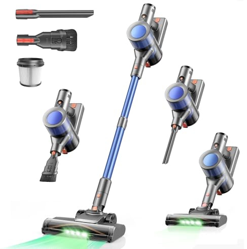 Dzaki Akku Staubsauger Kabellos 50.000 Pa, 55 Min. Laufzeit, Selbststehend, Touch Display, Anti-Tangle Bürste, LED-Licht, bürstenloser Motor – für Tierhaare, Allergiker, Teppich, Hartboden (Blau)