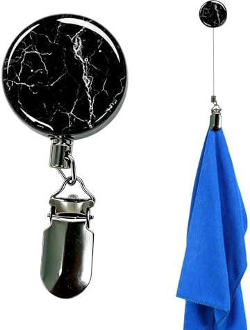 Emdvsco Clips porte-serviettes rétractables, sans perçage, support mural adhésif en métal avec câble métallique de 70 cm – pour chambre à coucher, salle de bain, camping-car, cuisine, placard,