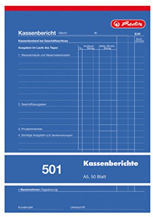 Herlitz Kassenberichtsblock A5, 1 Stück, 50 Blatt