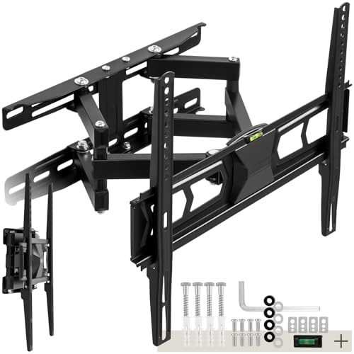 tectake® Support Mural TV Téléviseurs Plats 26-75 (66-191cm) inclinable & orientable, VESA Max. 400x400, Max. 60kg, Écart du Mur 6,6-34cm Niveau à Bulle Inclus pour Salon, Chambre, Cuisine