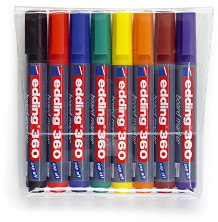edding 4-360-8 8er Set Boardmarker, nachfüllbar, 1.5-3 mm, sortiert, 8 Farben: schwarz, rot, blau, grün, gelb, orange, braun, violett