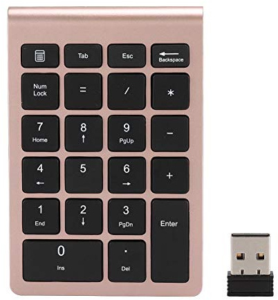 Tosuny numeriskt tangentbord, USB 2.4G trådlöst numeriskt tangentbord med 22 tangenter, plug and play, snabb rebound-hastighet (rosa)