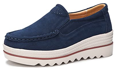Ruiatoo Womens Slip on Loafers Comfortable Thick Soft Platform Sneakers Business Casual Platform Shoes Deep Blue 38