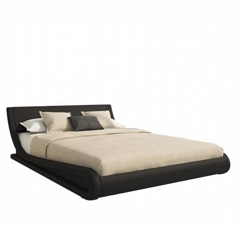 MB Muebles Bonitos, Letto Matrimoniale Alessia, Legno e Ecoleather, Nero, Per Materasso 180x200 cm