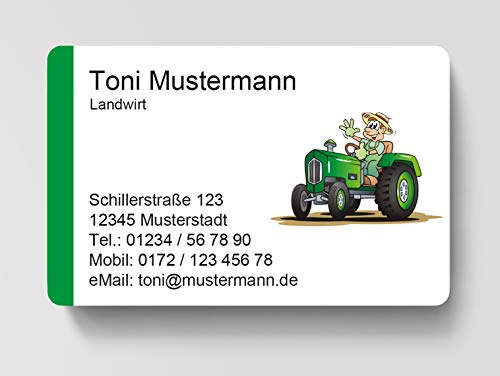 100 Visitenkarten, laminiert, 85 x 55 mm, inkl. Kartenspender - Landwirt Bauer Bio