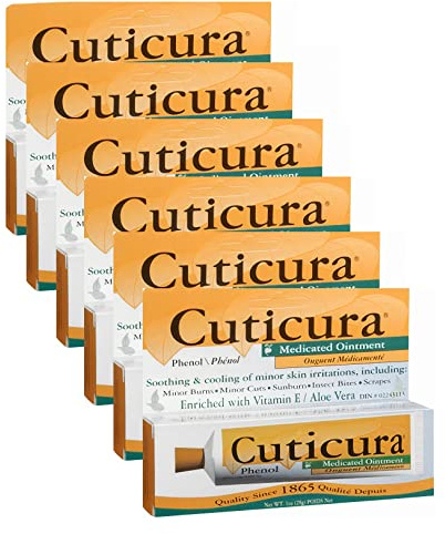 Cuticura Medicated Ointment | First Aid Antiseptic | Infection Protection | Antibiotic-Free Ointment for Cuts, Scrapes & Burns | Soothing Itch & Pain Relief with Aloe Vera & Vitamin E, 1oz (6 Pack)