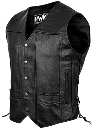 HWK Chaleco de cuero para motocicleta para hombres y mujeres con bolsillo de transporte oculto, chaleco de cuero genuino negro con forro 100% poliéster para todo tipo de clima, motocross, enduro y