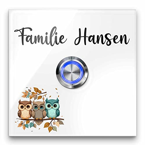 Premium Designer Türklingel mit Namen - Wunschtext | LED-Klingelknopf ab 8x8 cm | Modell: Friedrich - beschriftete Klingel aus Hochglanz Acrylglas und Edelstahl Klingelschild Taster beleuchtet