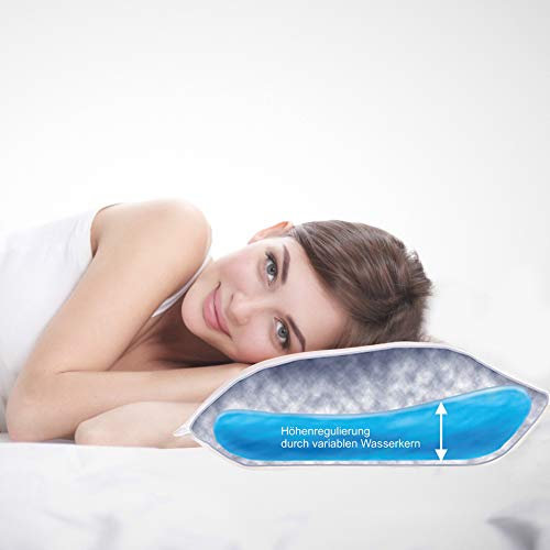 Bestlivings Almohada para cabeza y cuello con núcleo de agua ajustable (40 x 80 cm), cojín de agua para un sueño reparador.