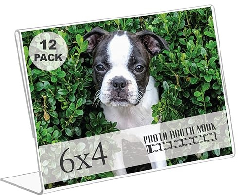 Photo Booth Nook | 4x6 Acrylic Sign Holder (12 Count) | Crystal Clear Acrylic Picture Frames 4x6 | Bulk Picture Frames | Horizontal Orientation