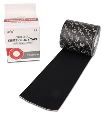 Nasara Original Kinesiologie Physio Tape für Sport und Medizin, Rollengröße 7.5cm x 5m, Schwarz