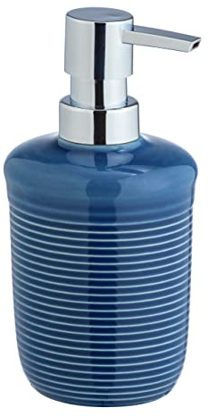 WENKO Keramisk Sada flytande tvåldispenser, påfyllningsbara badrumstillbehör med strukturerad yta, desinfektionsmedel dispenser för badrum, 320 ml, Ø8 x 10 cm, marinblå