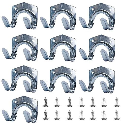 10 Stück Gartengeräte Halter, Werkzeuge Haken, Doppelhaken Werkzeug Wandhalterung, Universal Wandhalterung Haken mit Schrauben für Garage, Schuppen, Garten, Lager, Bauernhof, Werkbank, Silber, Metall