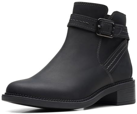 Clarks Women's Maye Strap Ankle Boot, Black Leather, 9 Medium US