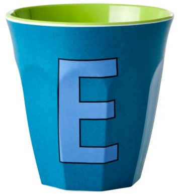RICE DK - Tazza media in melamina, colore: Verde smeraldo con lettera E