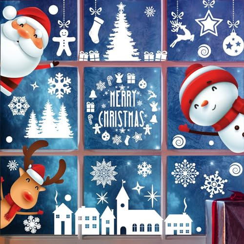 Ctxtqtdt 250 STK Fensterbilder Weihnachten Selbstklebend, Weihnachtsdeko Fenster Weiß, Fensterbilder Schneeflocken, Fenstersticker Wiederverwendbar für Weihnachtsdeko Winterdeko (9 Blatt, 30x20cm)