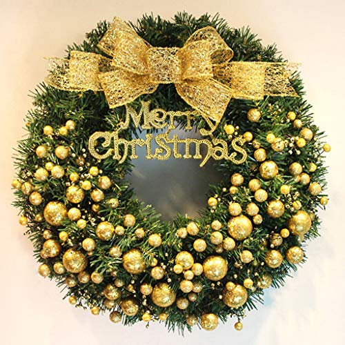 Weihnachtskranz, Tür-Weihnachtsgirlanden-Dekorationen, vorbeleuchteter, dekorierter Kranz mit Schleife und Buchstaben für Außen-Haustür, Wohnzimmer, Wanddekoration (Color : Gold, S