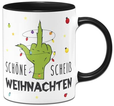 Tassenbrennerei , Keramik ,Grinch Tasse mit Spruch Schöne S Weihnachten - Weihnachtstasse lustig - Anti Weihnachten Deko (Schwarz)