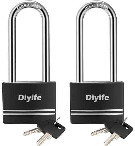 Padlock with Key, [2 Pack] [4 Keys] Diyife Aluminum 7mm Long Shackle Padlocks, Anti-Rust Key Padlocks Outdoor Weatherproof Lock, 40mm Locker Padlocks for School, Gym Locker, Fence, Gate, Garage, Shed