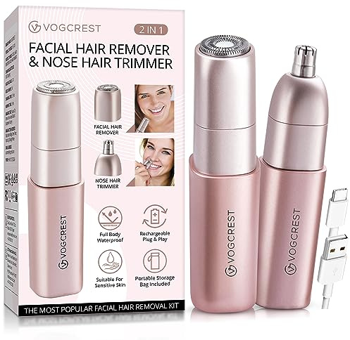 Depiladora Facial Mujer - Cortapelos Nariz Mujer Recargable: 2 en 1 Depiladora Nariz y Afeitadora Facial para Mujeres - Dispositivo de Eliminación de Vello para Nariz Vello de Melocotón Labios Brazos