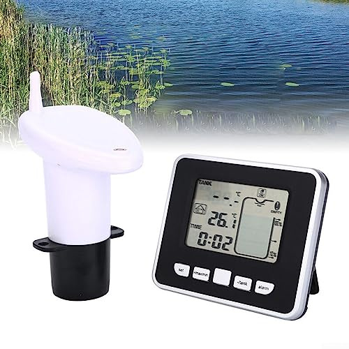Smarter Wassermelder, Wasserdicht Ultraschall Wassertank Flüssigkeitstiefe Füllstandsmesser Sensor Wasser Alarm Temperaturanzeige Füllstandsanzeige für Zisterne Regenwassertank