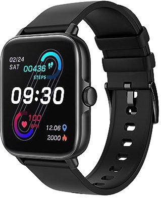 Smartwatch Herren Damen Wasserdicht Fitnessuhr Sportuhr Bluetooth-Anrufe mit 1.7 Voll-Touchscreen und Herzfrequenz-Schlafmonitor 7 Tage Lange Akkulaufze Itmehrfach Sportmodi für IOS Android Schwarz