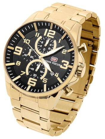 Taffstyle Herren Armbanduhr Edelstahl Wasserdicht Quarz Analog Datum Stopp Stoppuhr Alarm Chronograph Uhr Flieger Sport Fliegeruhr Sportuhr Groß XXL Herrenuhr Männer Gold Schwarz