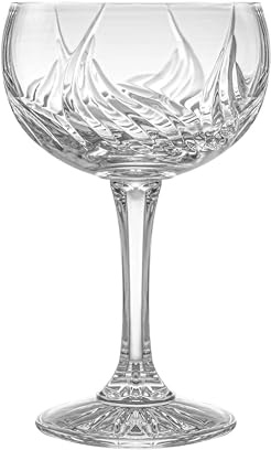 Barski Champagne Glasses - Flute - Saucer - Belle Coupe - Set of 6 Glasses - Hand Cut Crystal - Beautifully Designed - Each Glass is 8 oz Made in Europe